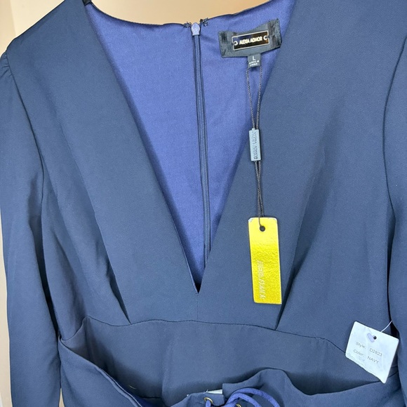 Alexia Admor Dark Navy Blue Long Sleeve V-Neck Dress Size Large NWT - Picture 7 of 10